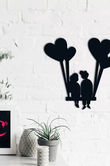 eCraftIndia Young Loving Couple with Hearts Balloons Black Engineered Wood Wall Art Cutout  Ready to Hang Home DECOR