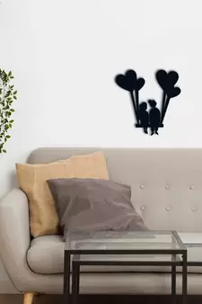 eCraftIndia Young Loving Couple with Hearts Balloons Black Engineered Wood Wall Art Cutout  Ready to Hang Home DECOR