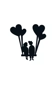 eCraftIndia Young Loving Couple with Hearts Balloons Black Engineered Wood Wall Art Cutout  Ready to Hang Home DECOR