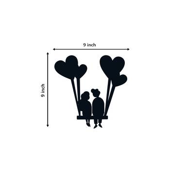 eCraftIndia Young Loving Couple with Hearts Balloons Black Engineered Wood Wall Art Cutout  Ready to Hang Home DECOR 5