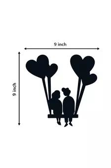 eCraftIndia Young Loving Couple with Hearts Balloons Black Engineered Wood Wall Art Cutout  Ready to Hang Home DECOR