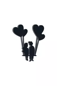 eCraftIndia Young Loving Couple with Hearts Balloons Black Engineered Wood Wall Art Cutout  Ready to Hang Home DECOR