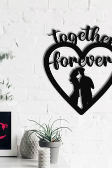 eCraftIndia  Together Forever  Love Theme Black Engineered Wood Wall Art Cutout  Ready to Hang Home DECOR