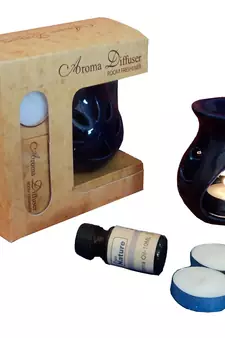 eCraftIndia Blue Aroma Burner Ser with Lavender Aroma Oil and 4 Tea Light Candles