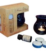 eCraftIndia Blue Aroma Burner Ser with Lavender Aroma Oil and 4 Tea Light Candles