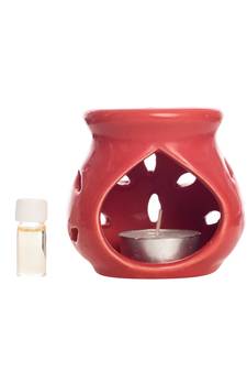 eCraftIndia Red Aroma Burner Ser with Red Rose Aroma Oil and 4 Tea Light Candles