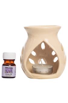 eCraftIndia White Aroma Burner Set with Sandalwood Aroma Oil and 4 Tea Light Candles