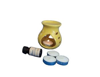 eCraftIndia Yellow Aroma Burner Set with Lemon Grass Aroma Oil and 4 Tea Light Candles 2