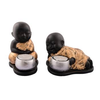 eCraftIndia Set of 2 Golden Monks Polyresin Tealight Holder 1