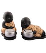 eCraftIndia Set of 2 Golden Monks Polyresin Tealight Holder