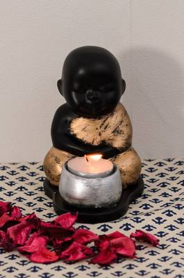 eCraftIndia Set of 2 Golden Monks Polyresin Tealight Holder 2