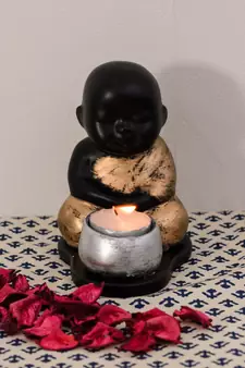 eCraftIndia Set of 2 Golden Monks Polyresin Tealight Holder