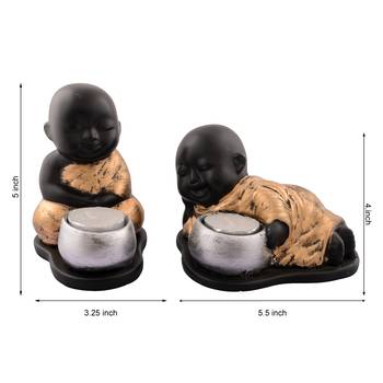 eCraftIndia Set of 2 Golden Monks Polyresin Tealight Holder 3