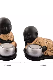 eCraftIndia Set of 2 Golden Monks Polyresin Tealight Holder