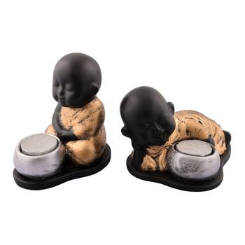 eCraftIndia Set of 2 Golden Monks Polyresin Tealight Holder 5