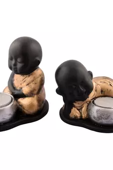 eCraftIndia Set of 2 Golden Monks Polyresin Tealight Holder