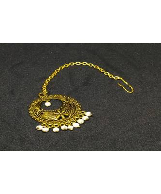 German Silver Oxidized Golden Color Moti Embellished Maangteeka Maathapatti 1