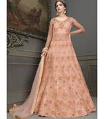 Peach Net semi stitched resham embroidery top & bottom with dupatta