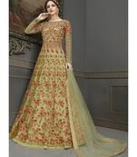 Sea-Green Net semi stitched resham embroidery top & bottom with dupatta