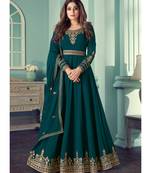 Teal Georgette semi stitched resham embroidery top & bottom with dupatta