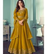 Mustard Georgette semi stitched resham embroidery top & bottom with dupatta
