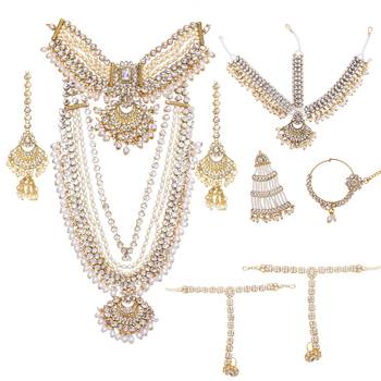 White Kundan Bridal Jewellery Neckalce set with pearls 2