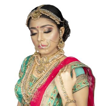 Peach Kundan Bridal Jewellery Neckalce set with pearls 2