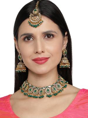 Green Kundan Gold Plated Choker Necklace set 1