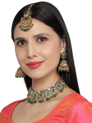 Green Kundan Gold Plated Choker Necklace set 2