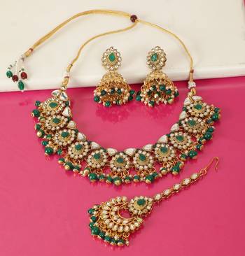 Green Kundan Gold Plated Choker Necklace set 3