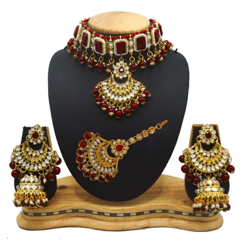 Maroon Kundan Gold Plated Choker 