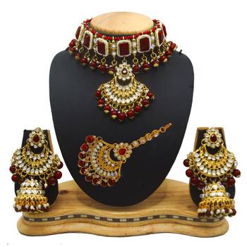 Maroon Kundan Gold Plated Choker Necklace set 2