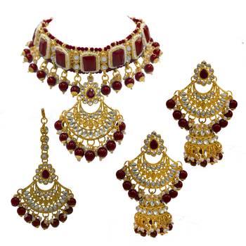 Maroon Kundan Gold Plated Choker Necklace set 3