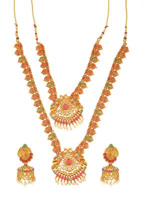 Multicolor South Indian 1 Long - 1 Short  Neckalce Jewellery set 4