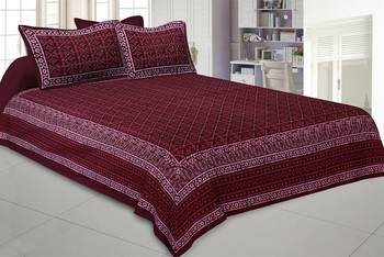 Maroon Retro Print Pure Cotton Jaipuri Dabu  Bedsheet 1