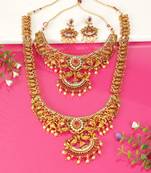 Multicolor South Indian 1 Long - 1 Short  Neckalce Jewellery set