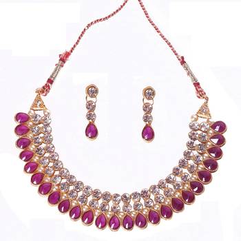 Purple Antique Gold Plated AD Necklace set 1