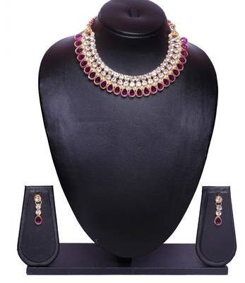 Purple Antique Gold Plated AD Necklace set 2