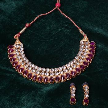 Purple Antique Gold Plated AD Necklace set 3