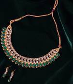 Green Antique Gold Plated AD Necklace set