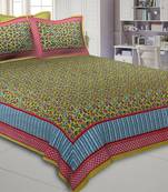 Mehandi Green Floral Covet Double Bedsheet