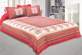 Double Bedsheet Crimson Red Geometric Floral Gold Print With 2 Pillow Covers 1