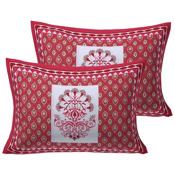 Double Bedsheet Crimson Red Geometric Floral Gold Print With 2 Pillow Covers 2