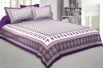 Purple Pink Gold Print Double Bedsheet 1