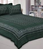 Green Zigzag  Pure Cotton Jaipuri Dabu Print Bedsheet