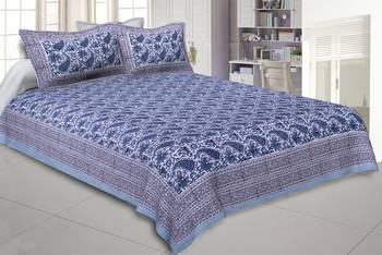 Classic Hand Block Blue Buta Double Bedsheet 1