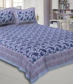 Classic Hand Block Blue Buta Double Bedsheet