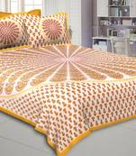 Yellow Sanganeri Printed Cotton Double Bed Sheet