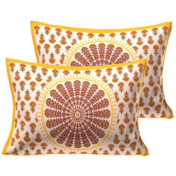 Yellow Sanganeri Printed Cotton Double Bed Sheet 2