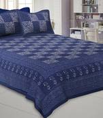 Dark Grey Check Pure Cotton Jaipuri Dabu Print Bedsheet